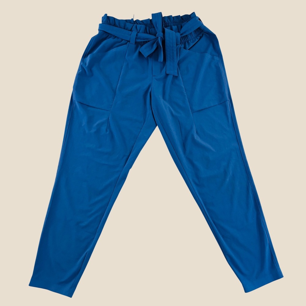 Athleta Blue Paperbag Waist Tapered Leg Pants Stretch Belted lWomens Size 10